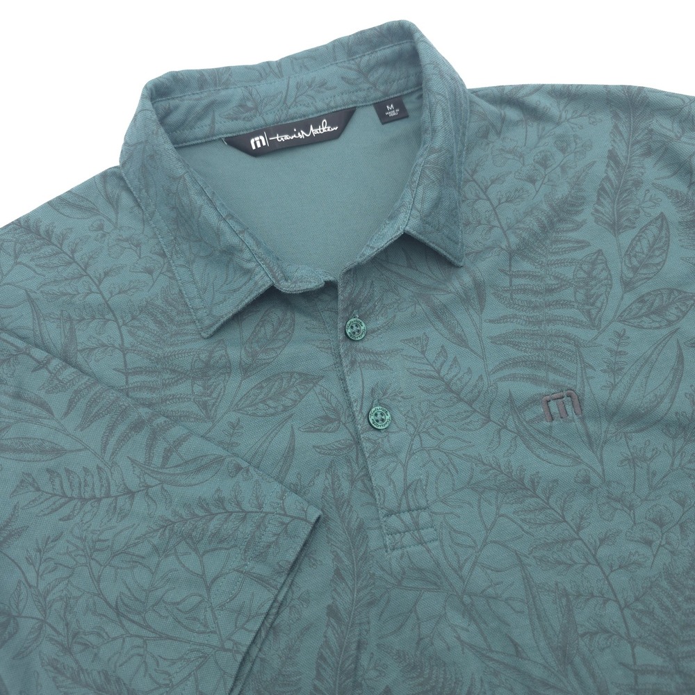 Travis Mathew Mens M Green Tropical Leaf Fern Hidden Falls Print Polo Shirt